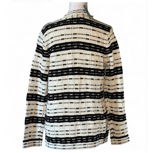 Ann Taylor Black White Striped Tweed Sweater Jacket NWT Small Petite - Picture 2 of 5